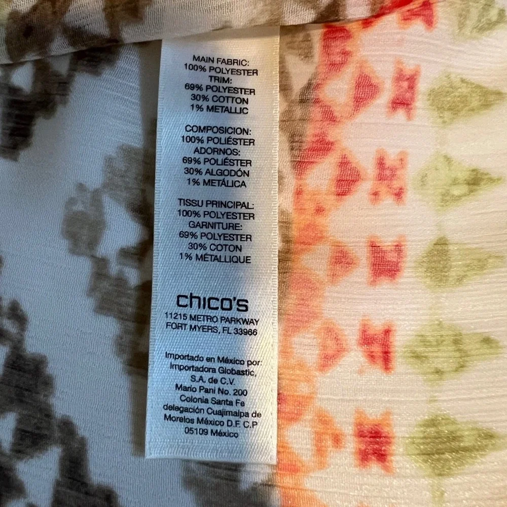 Chico's Size 1 Sheer‎ Kimono Orange Tan Tribal Beaded Crochet Lace Boho Topper